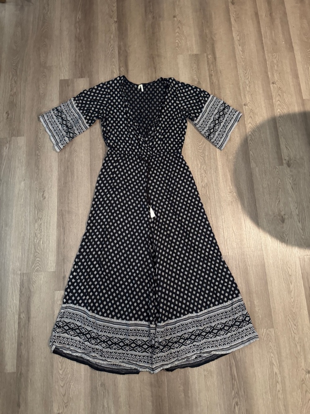 Truth Black and White Printed Jumpsuit with Border Detail